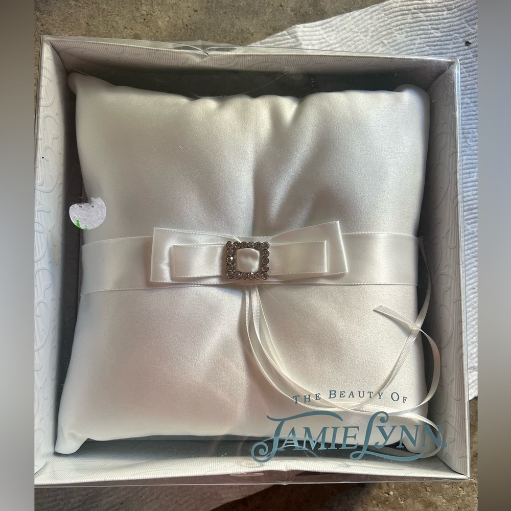 Jamie Lynn White Satin Ring Bearer Wedding Pillow